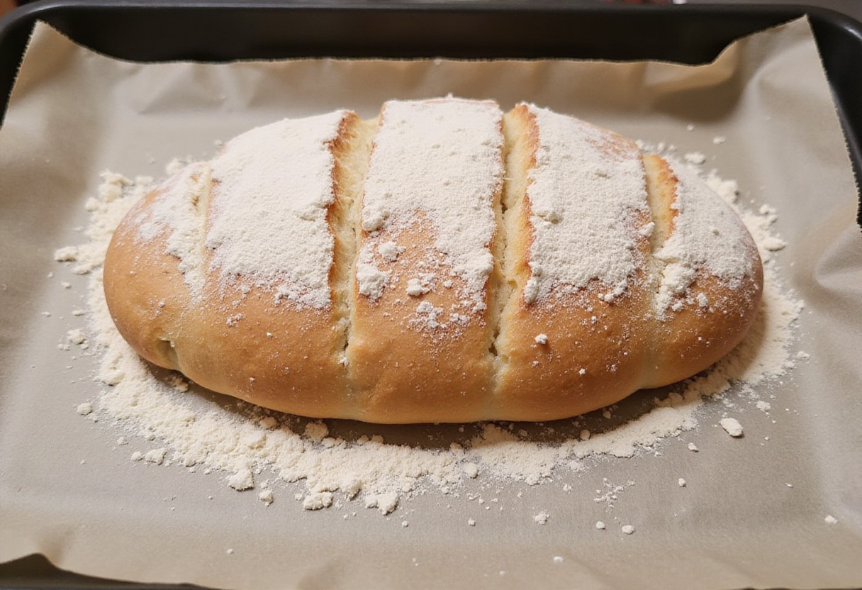 Shaped batard loaf ready for baking.