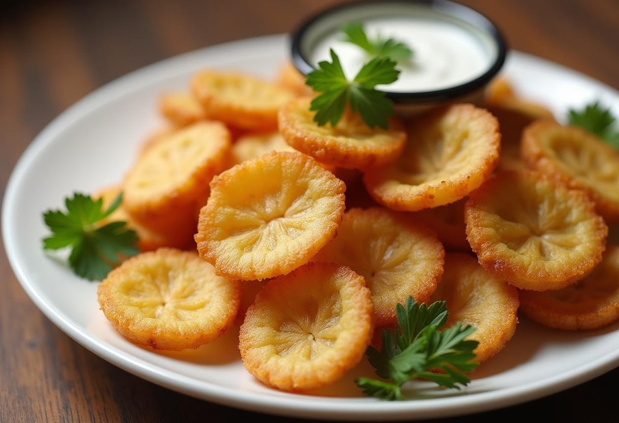 Crispy Air Fryer Pickle Chips served with ranch dressing, a perfect appetizer.