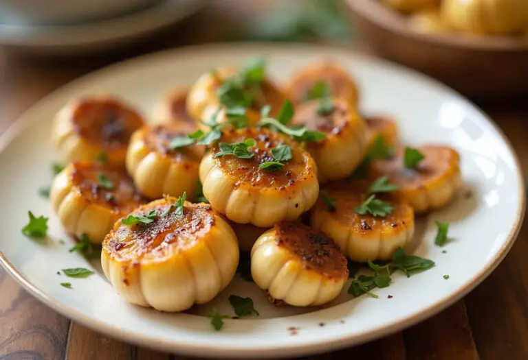 Perfectly roasted garlic cloves from the air fryer, soft and caramelized.