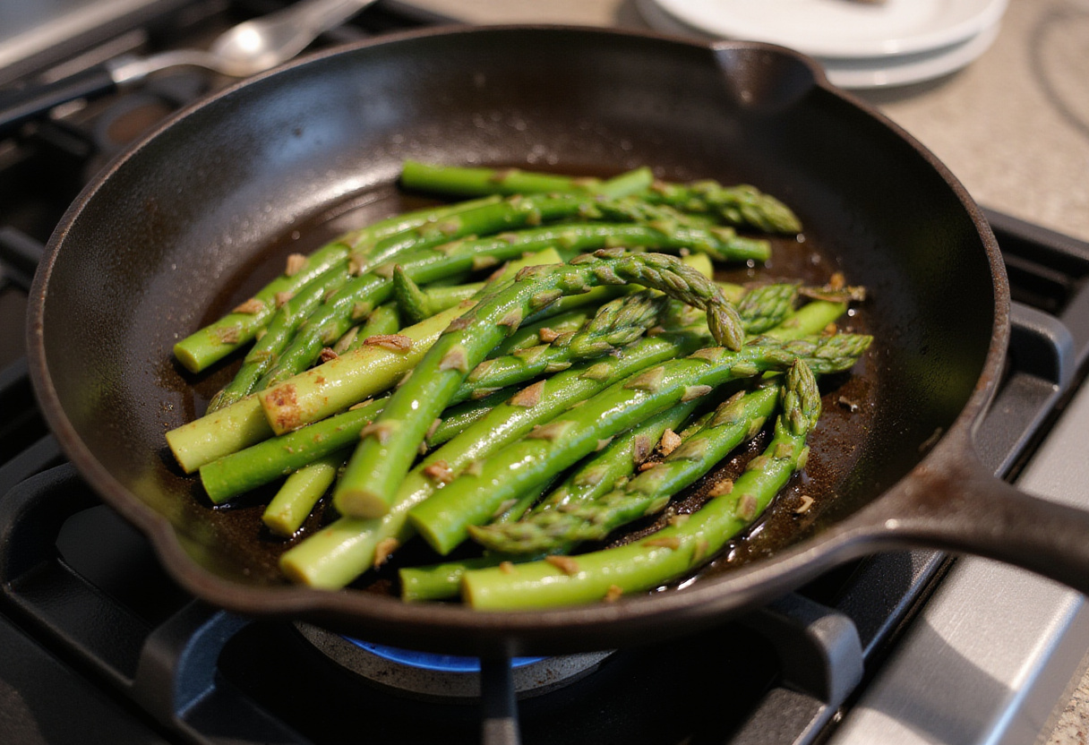 Grilling asparagus and green beans for Caesar salad.