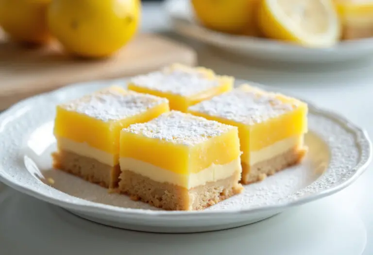 Delicious lemon bars with powdered sugar, the best homemade recipe.