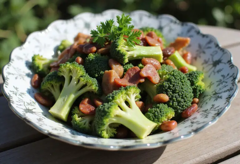 Delicious Broccoli Bacon Salad with Raisins, a perfect summer salad.