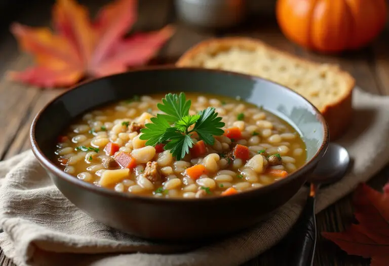 Finished Cozy Autumn Wild Rice Soup with fresh parsley garnish, perfect for fall.