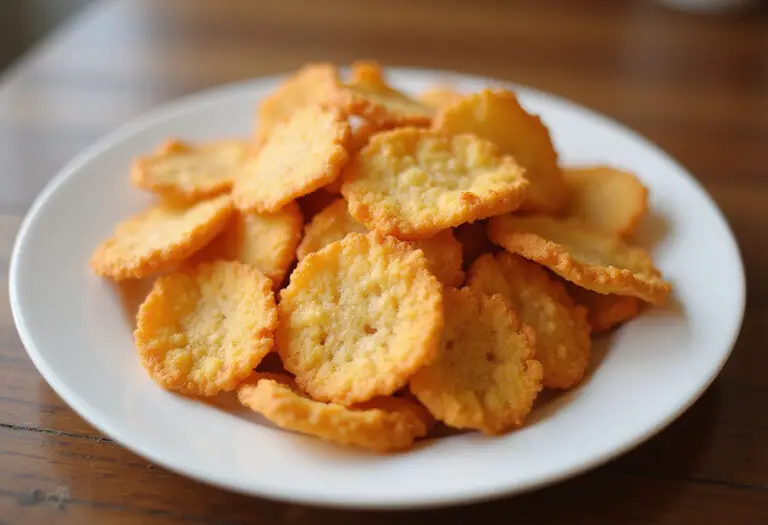 Crispy homemade cottage cheese chips, ready to eat.