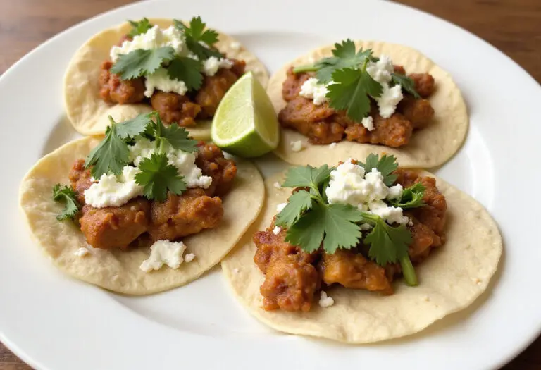 Delicious plated Crockpot Crispy Chicken Tinga Tacos with fresh toppings.