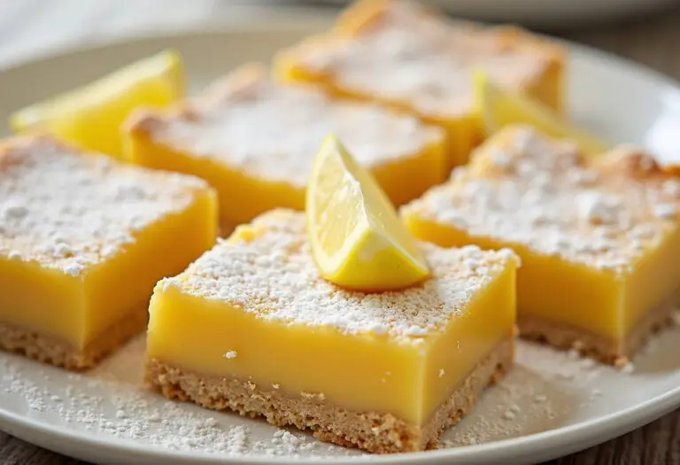 Delicious lemon bars dusted with powdered sugar, ready to serve.
