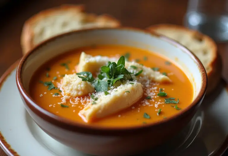 Delicious Tuscan Chicken Soup ready to serve with crusty bread.