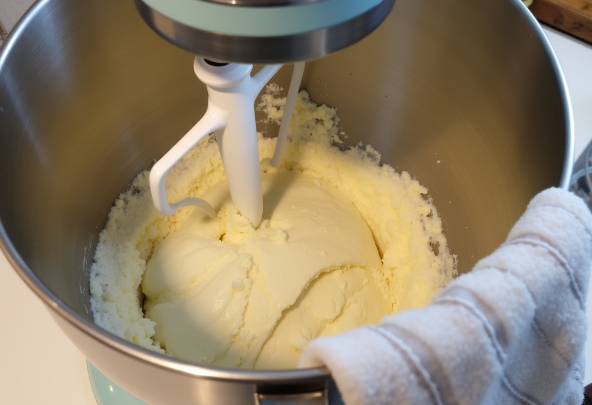 Stand mixer kneading dough for Easy Braided Easter Bread.