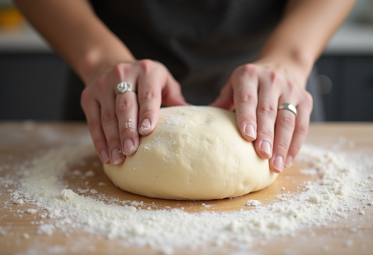 Risen dough for Easy Braided Easter Bread being prepared for braiding.