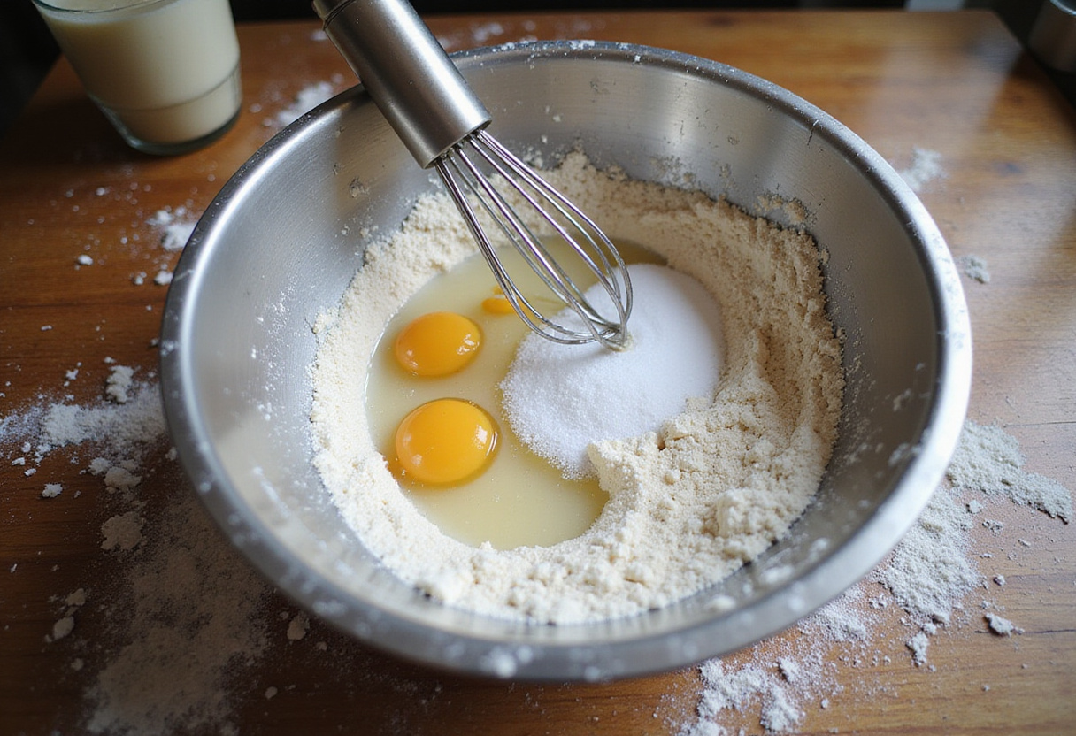 Combining ingredients for batard bread dough.