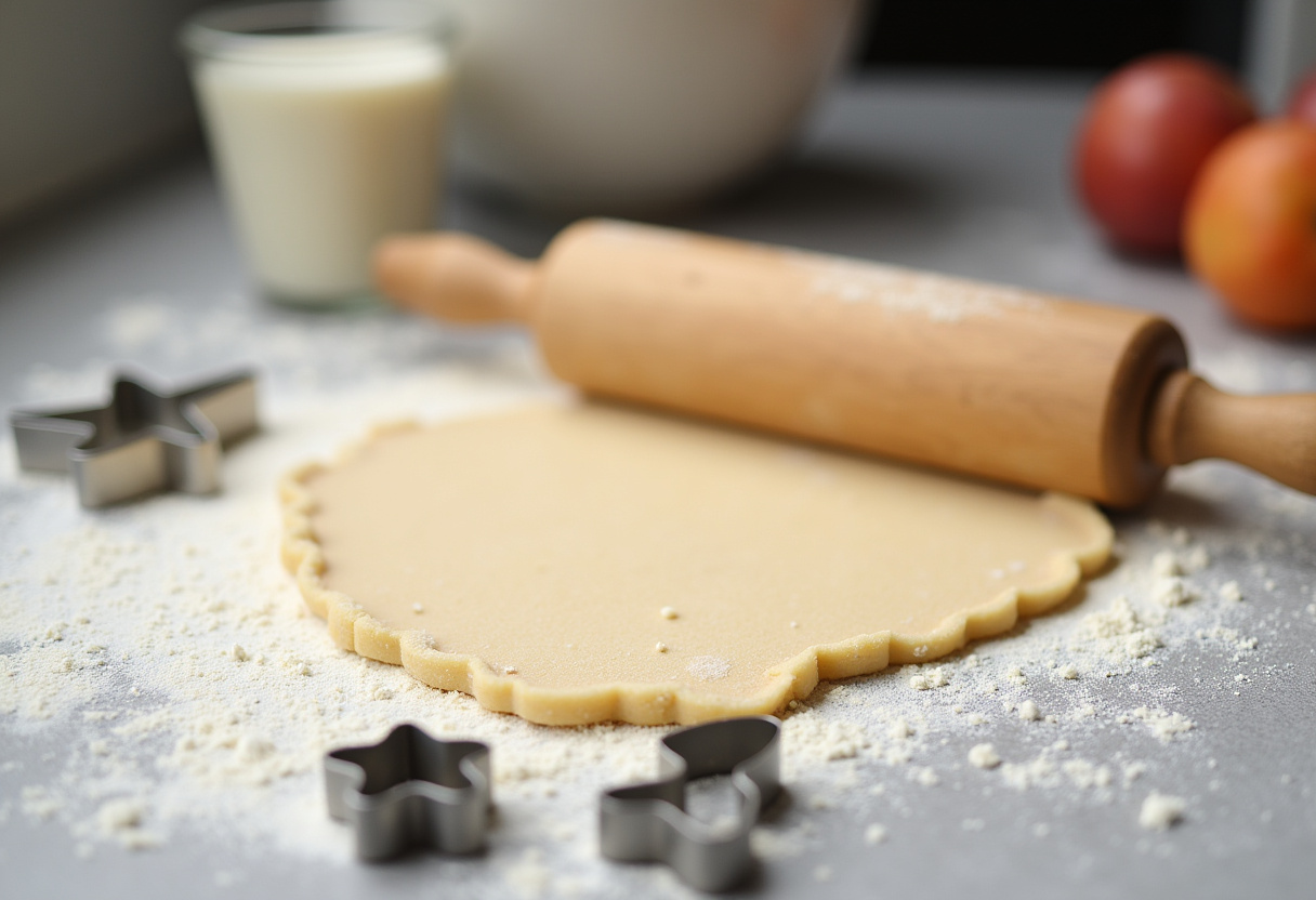Rolled out sugar cookie dough ready for cutting into Easter egg shapes