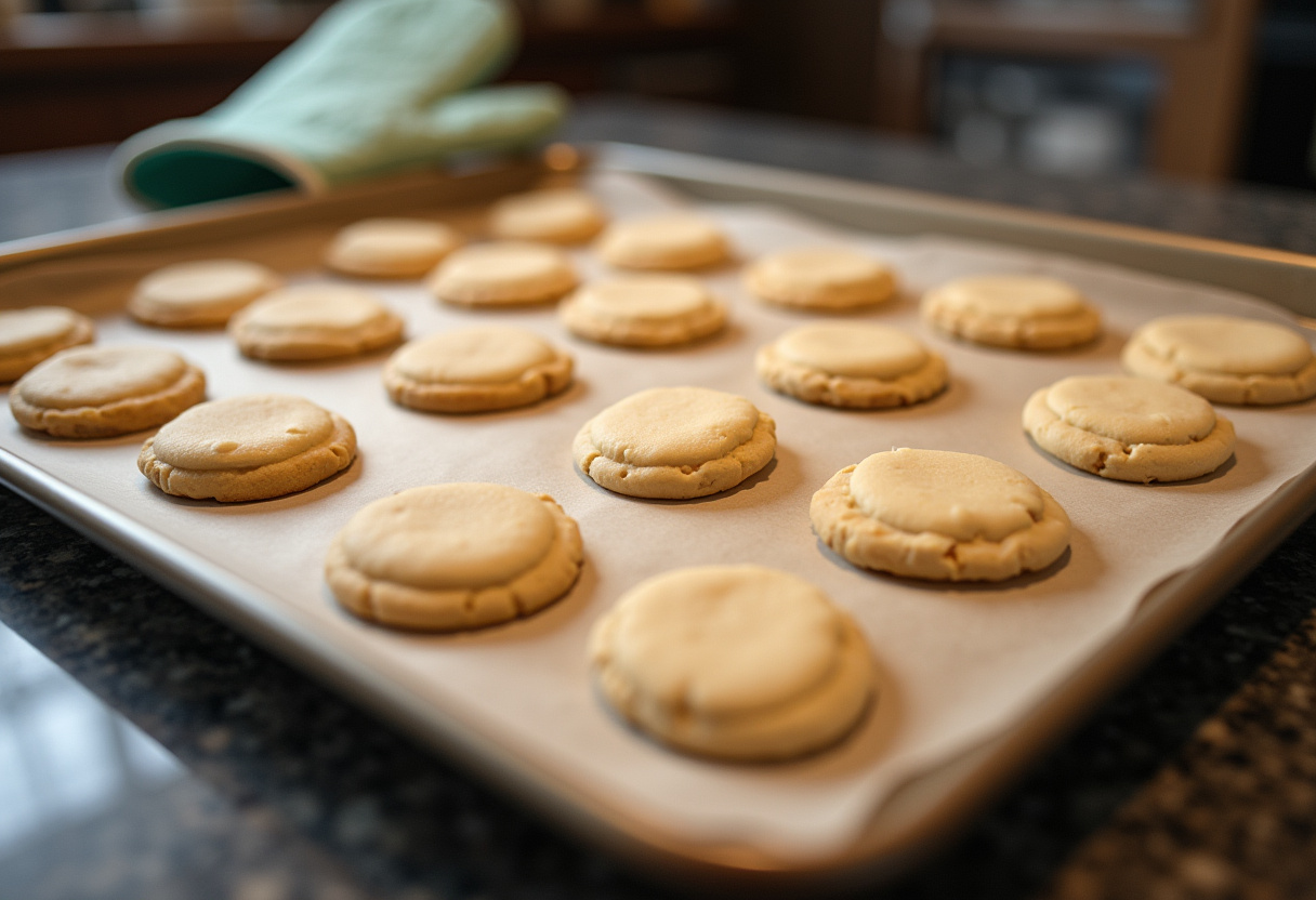 Unbaked Easter egg sugar cookies arranged on a baking sheet before baking
