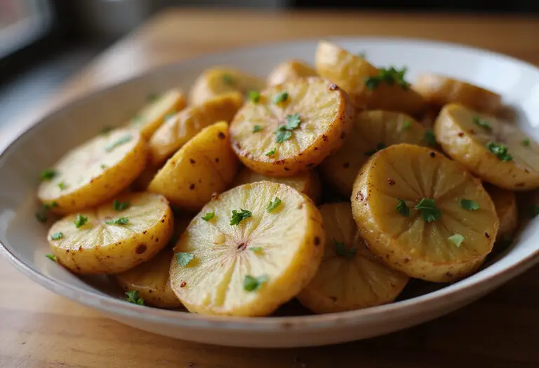 Delicious Family Favorite Garlic Roasted Potatoes garnished with parsley, ready to serve.