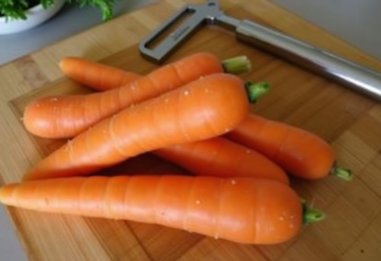 Fresh carrots being washed and peeled for Honey Roasted Carrots recipe.