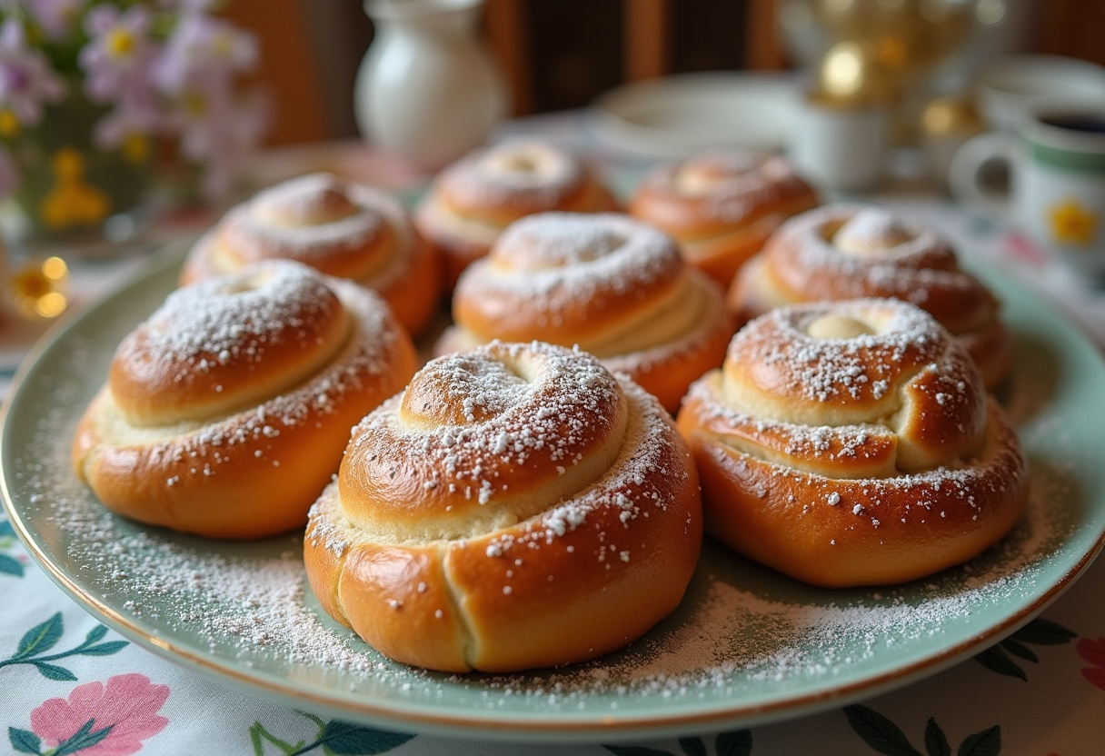 Freshly baked Family Favorite Resurrection Rolls with powdered sugar, perfect for Easter.