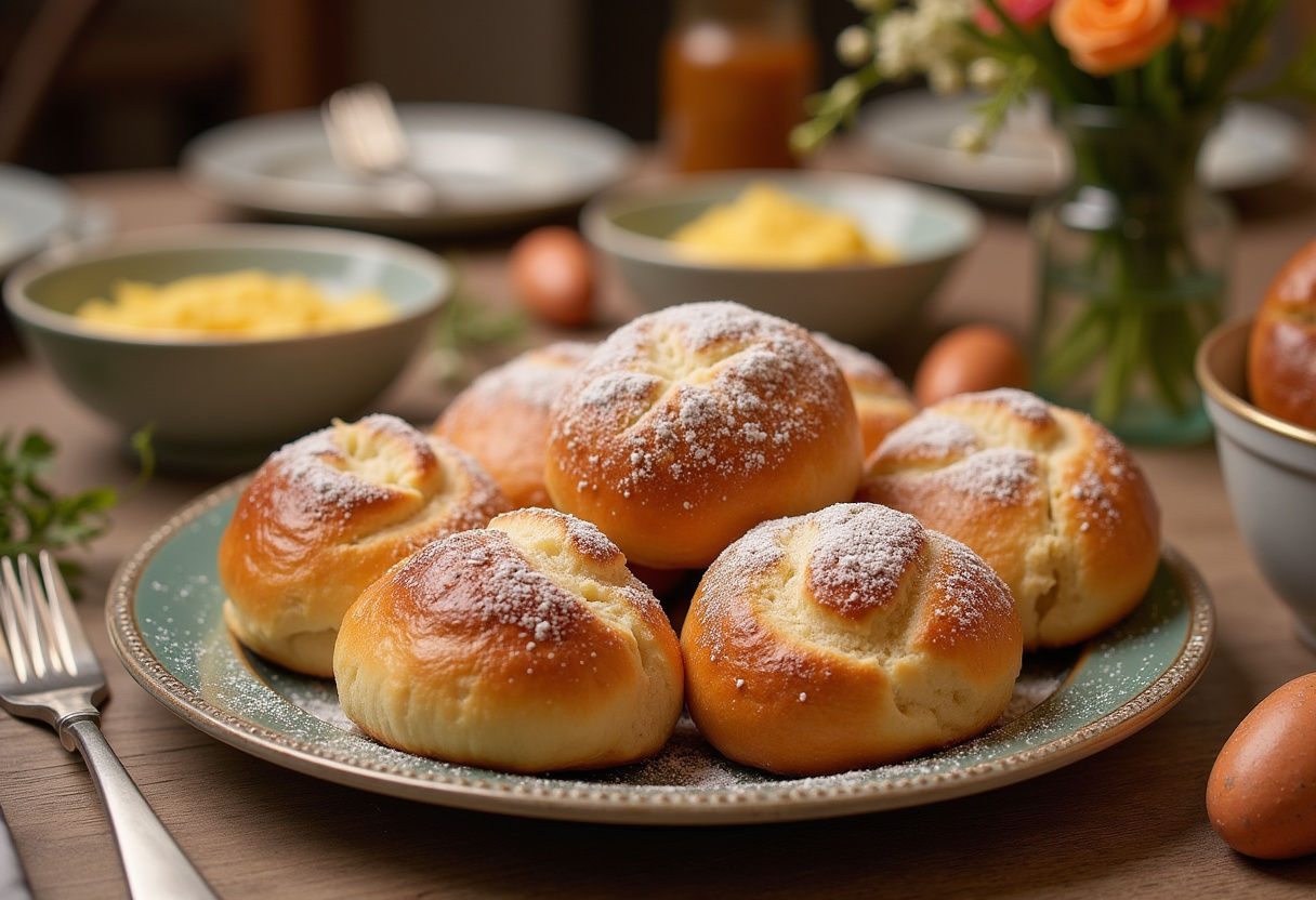Freshly baked Family Favorite Resurrection Rolls with powdered sugar, perfect for Easter.