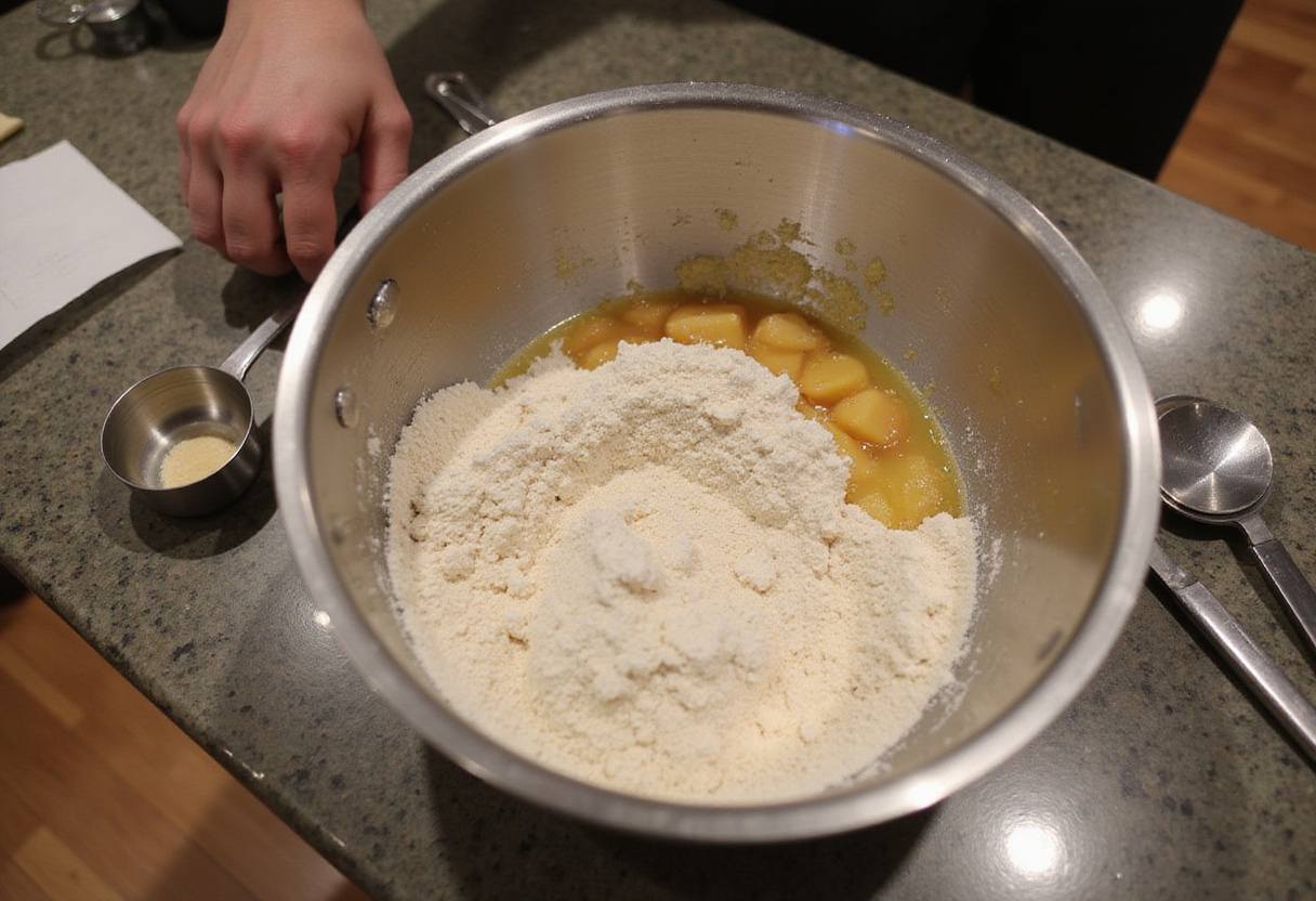 Preparing dry ingredients for an easy Harry Potter cake recipe.