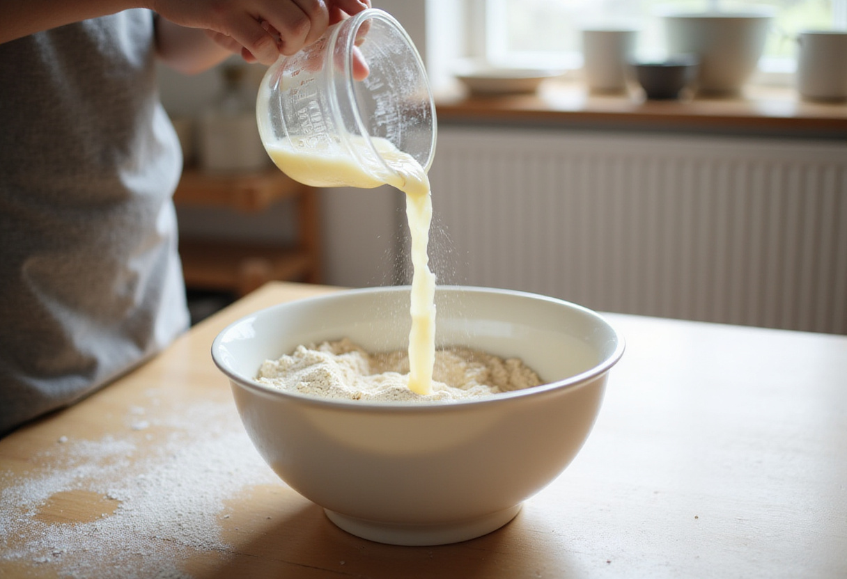 Combining wet and dry ingredients for a simple Harry Potter cake batter.
