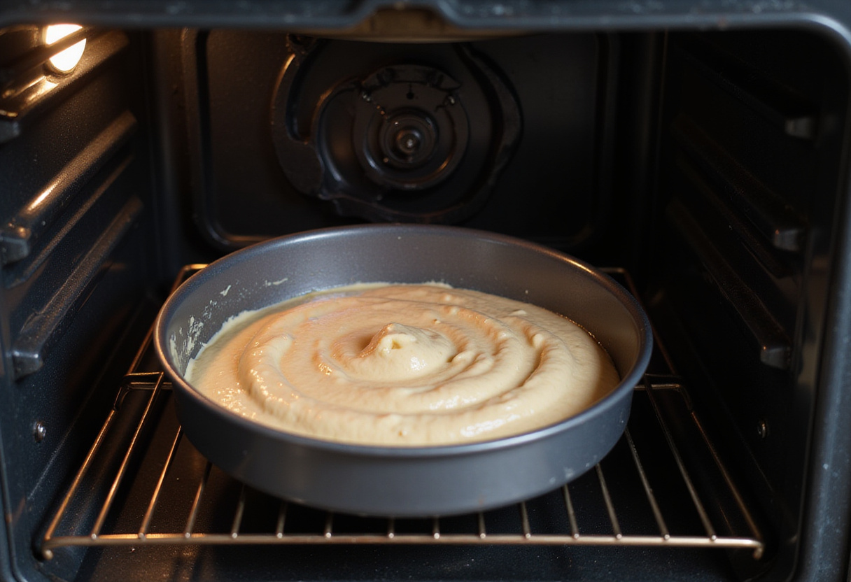 Placing cake pan into the oven to bake a Harry Potter cake.
