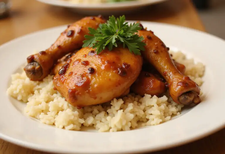 Delicious Honey Garlic Chicken served with rice and parsley, ready to eat.