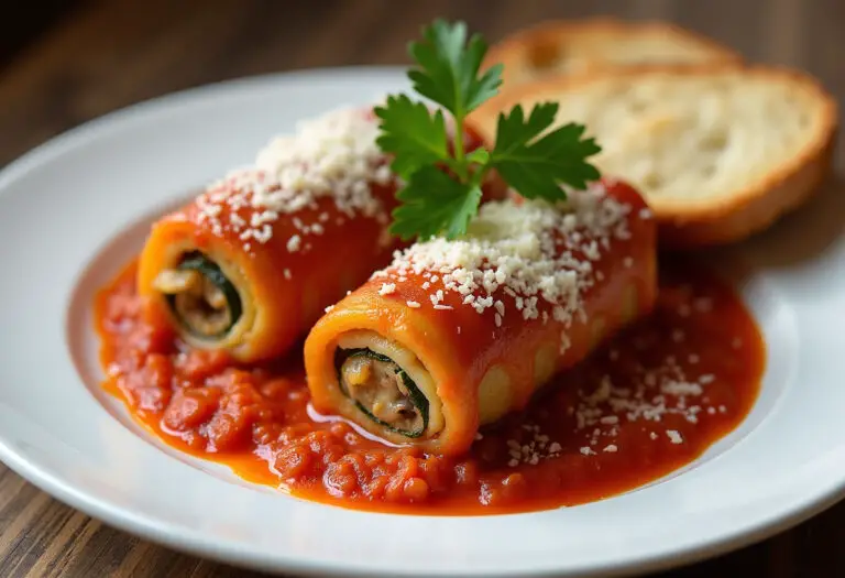 Delicious Italian Stuffed Cabbage Rolls served with fresh parsley and bread.