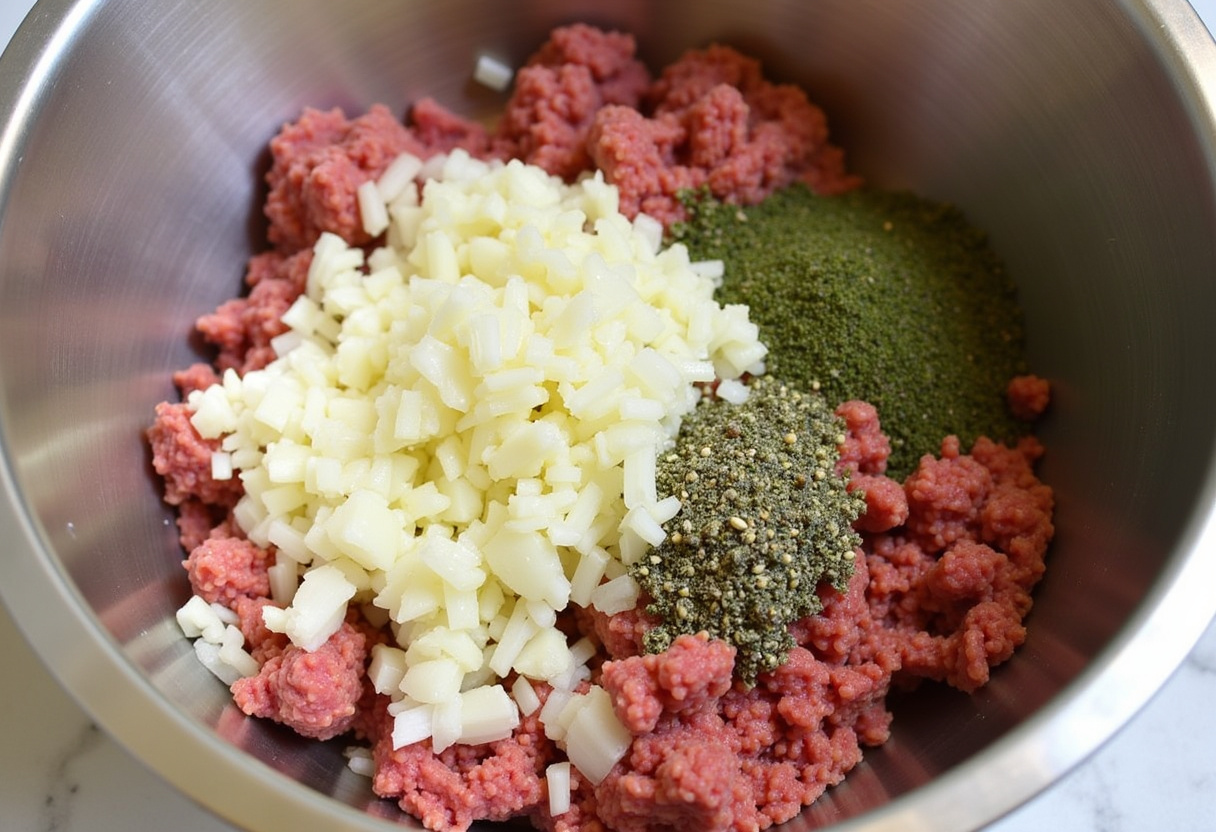 Ground beef and rice mixture for stuffing Italian Stuffed Cabbage Rolls.