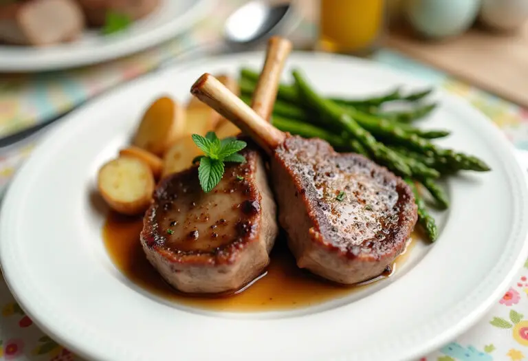Delicious lamb chops with mint for Easter dinner celebration.