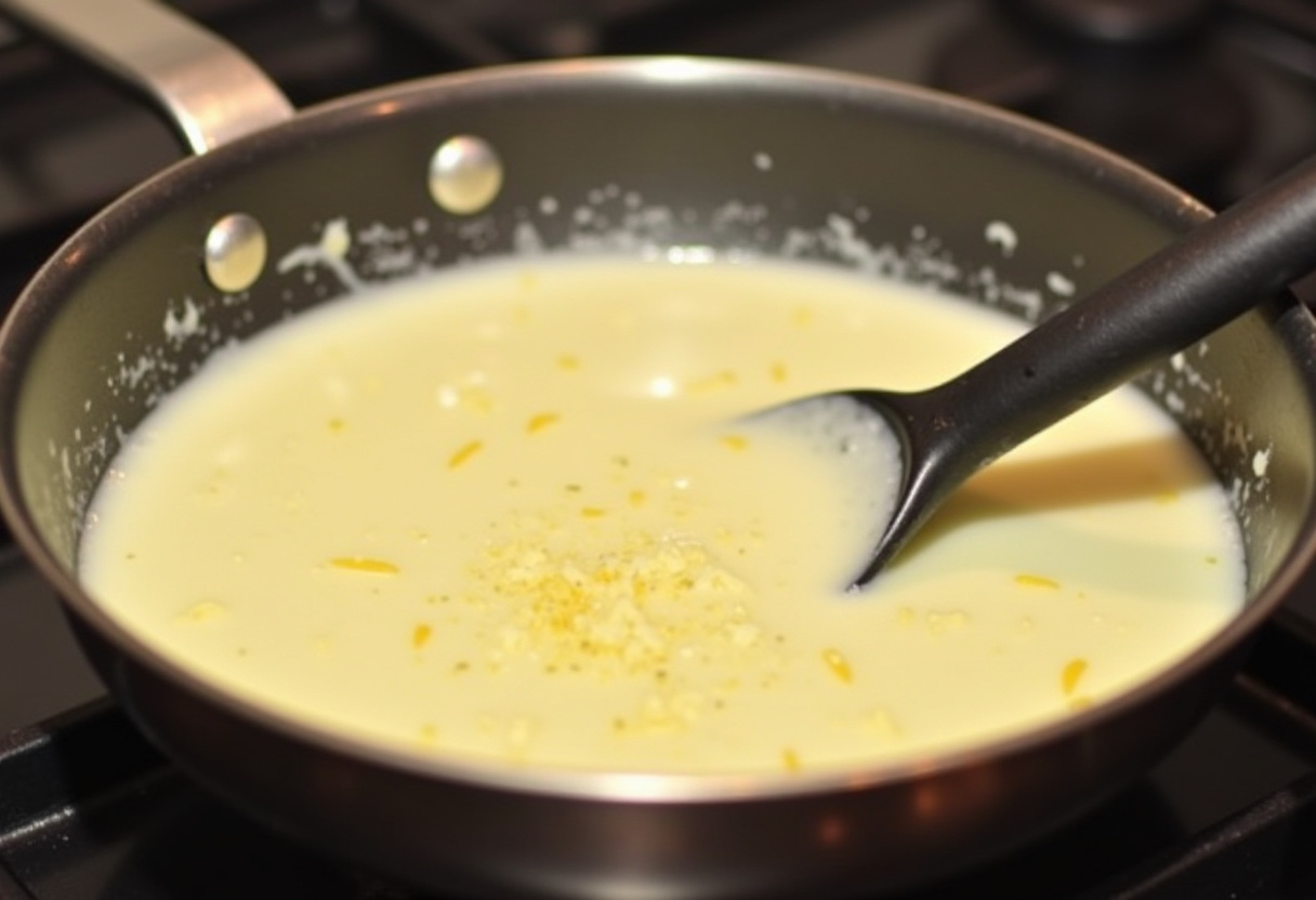 Creamy Alfredo sauce with Parmesan and heavy cream for Loaded Bacon Cheeseburger Alfredo Pasta.
