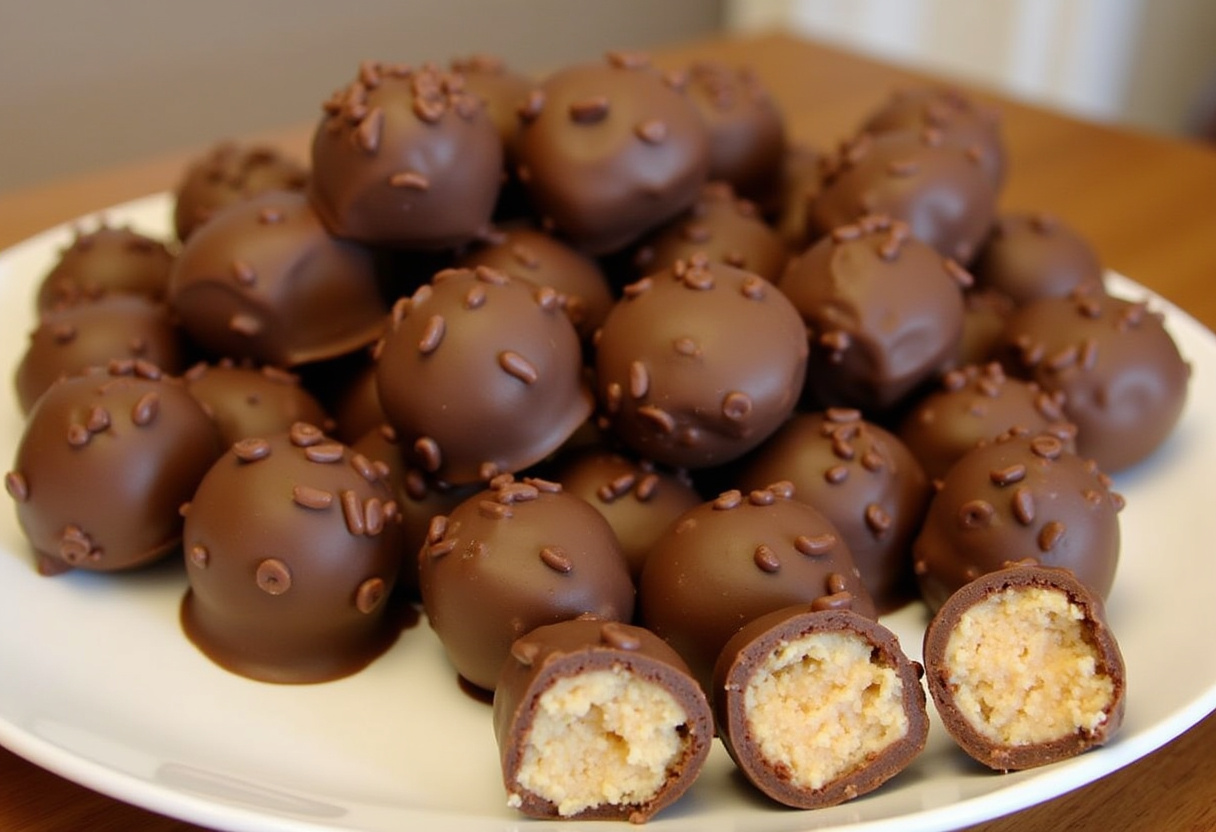 Delicious Moose Farts candies with peanut butter centers and chocolate coating.