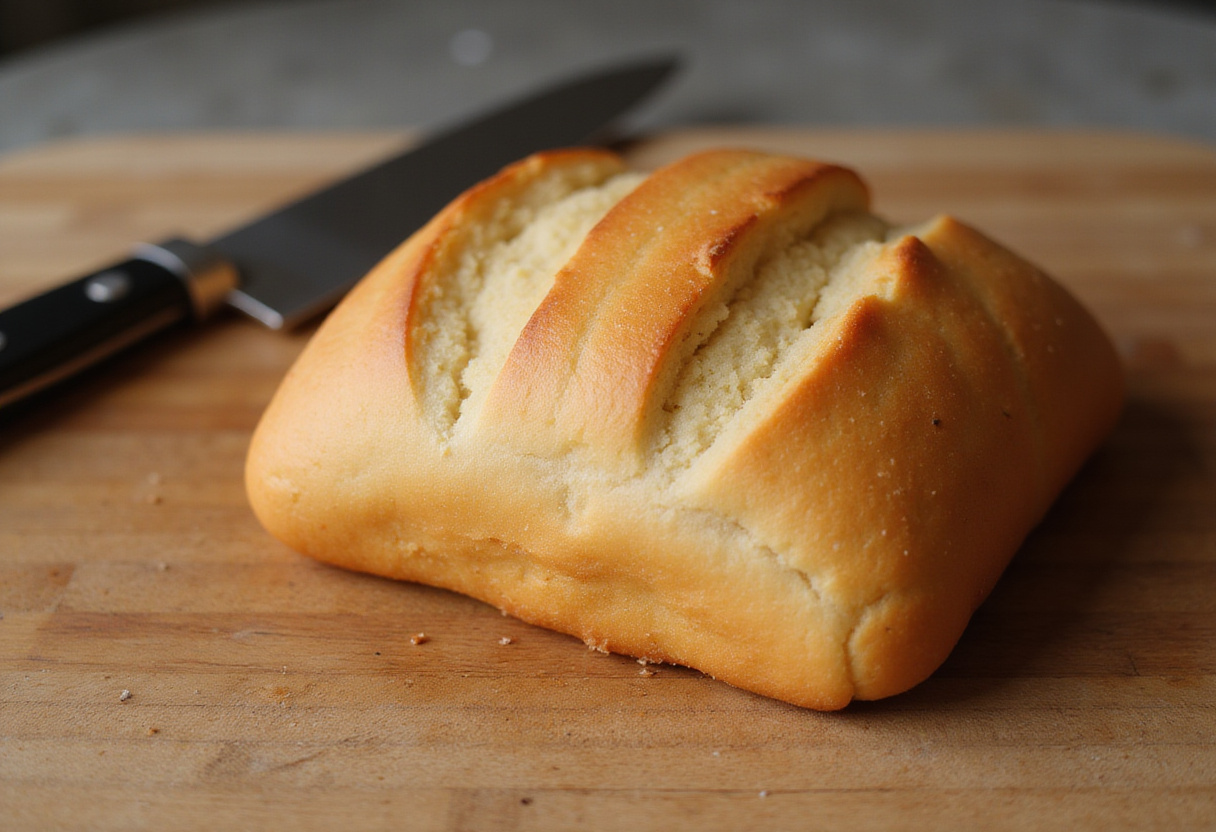 Freshly baked bread from a bread machine, ready to slice and serve.