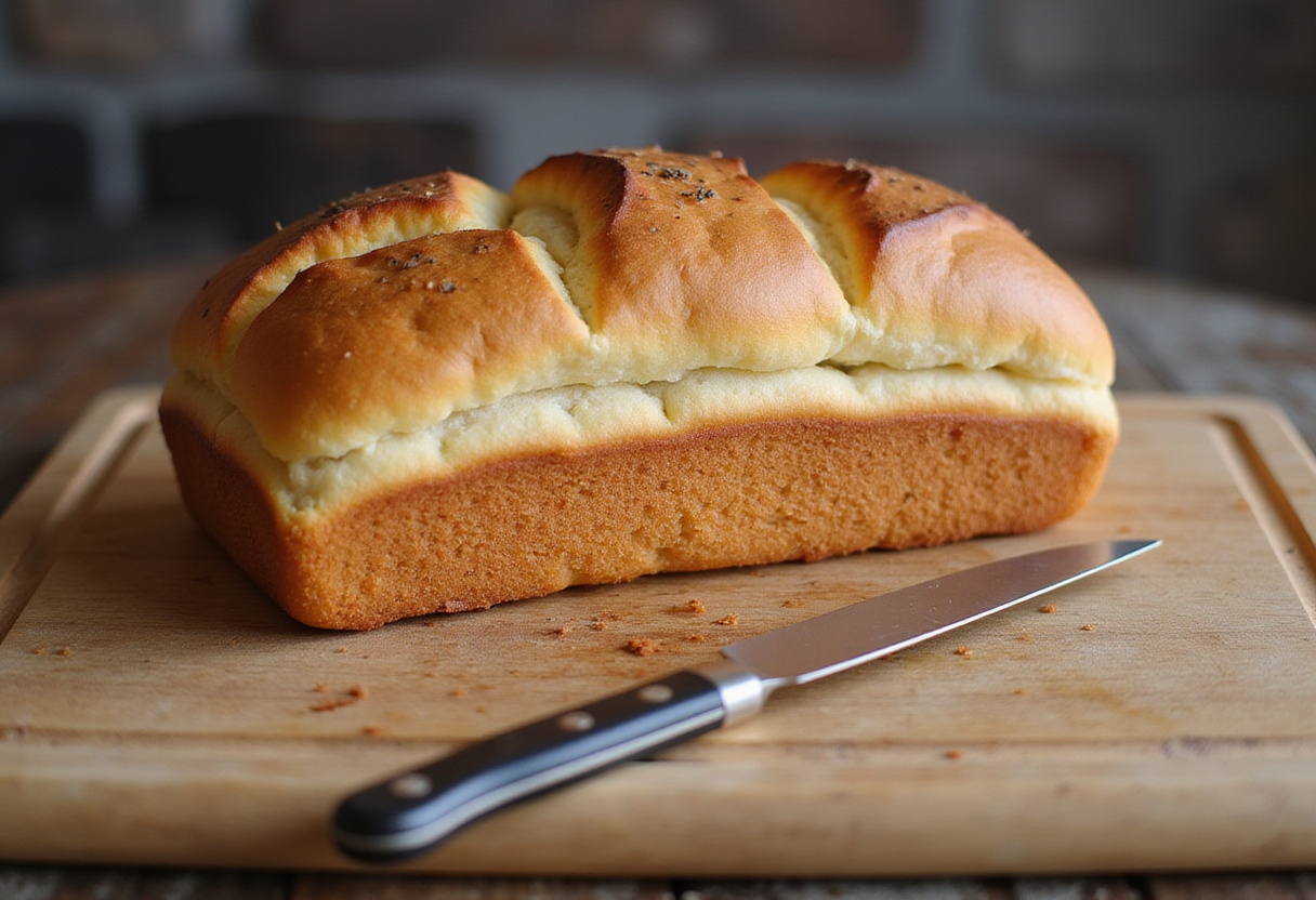 Freshly baked bread from a bread machine, ready to slice and serve.