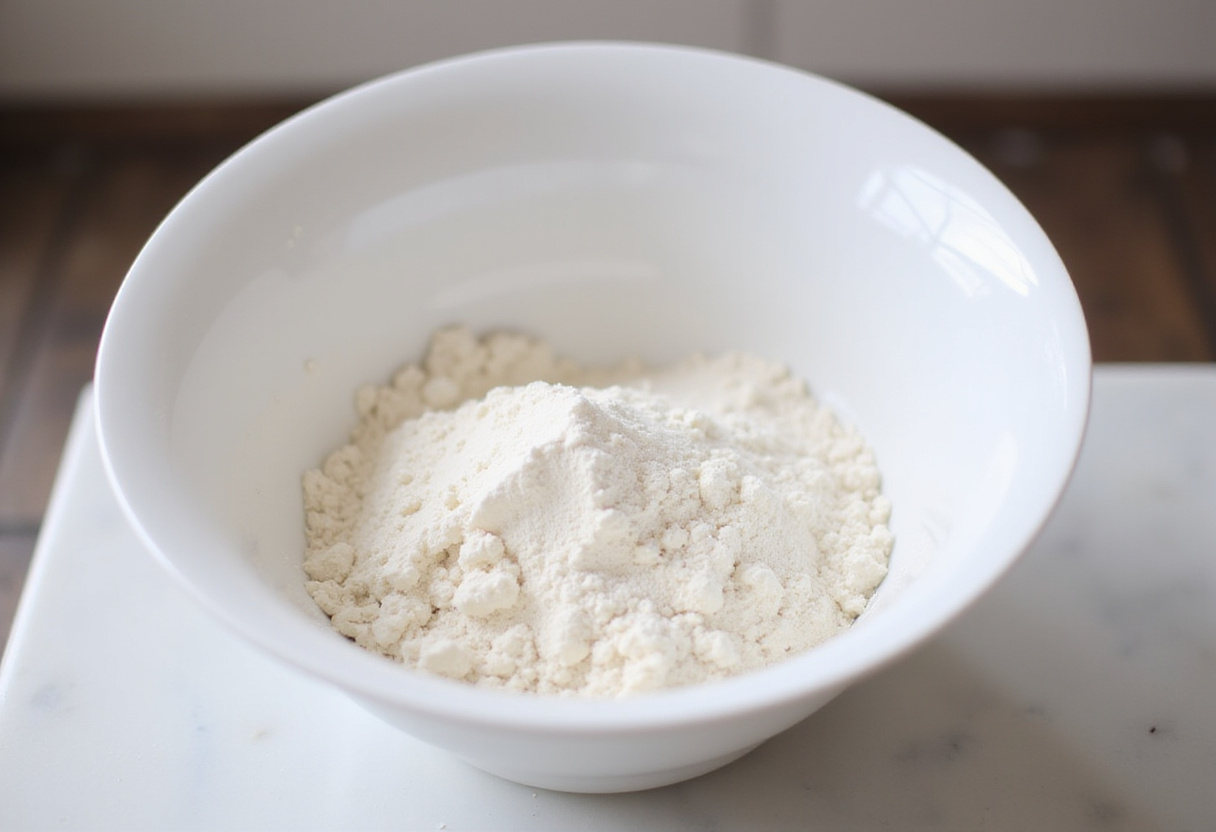 Flour and sugar in a bowl for making Hello Kitty Cake.