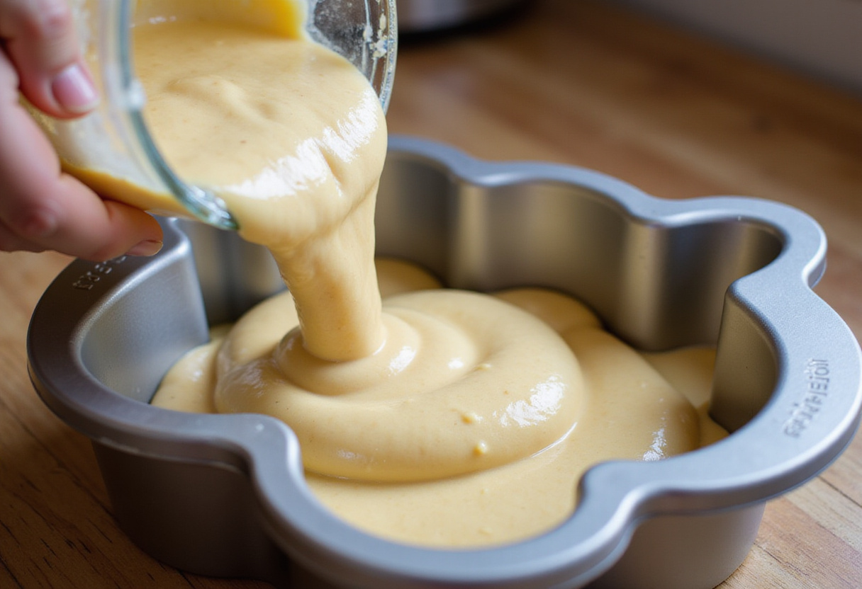 Cake batter in a Hello Kitty baking pan ready to bake.