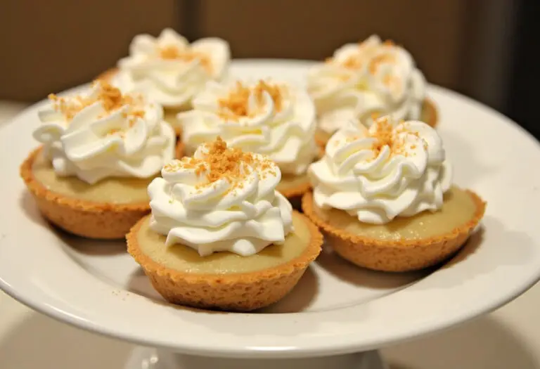 Delicious No-Bake Mini Banana Cream Pies with whipped cream topping, ready to serve.