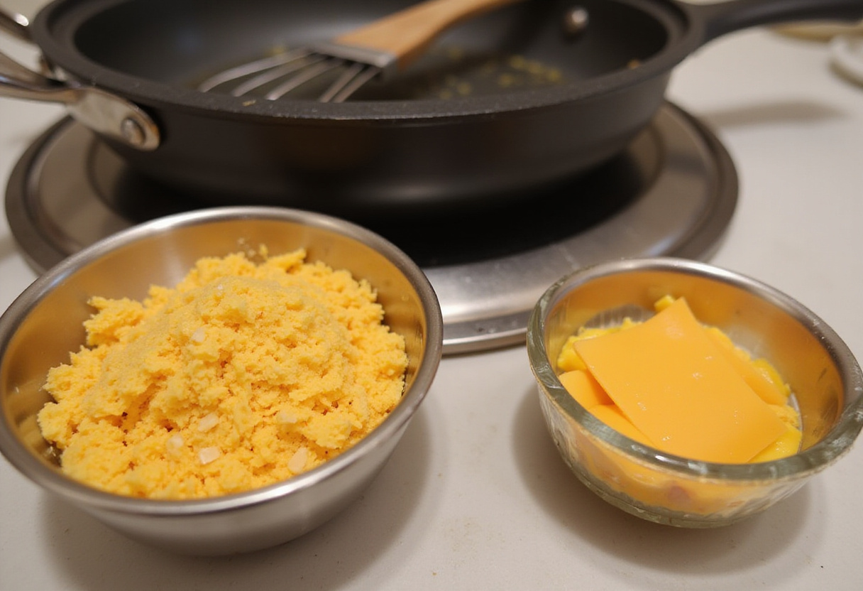 Cheddar and American cheese prepared for homemade Cracker Barrel Macaroni and Cheese.
