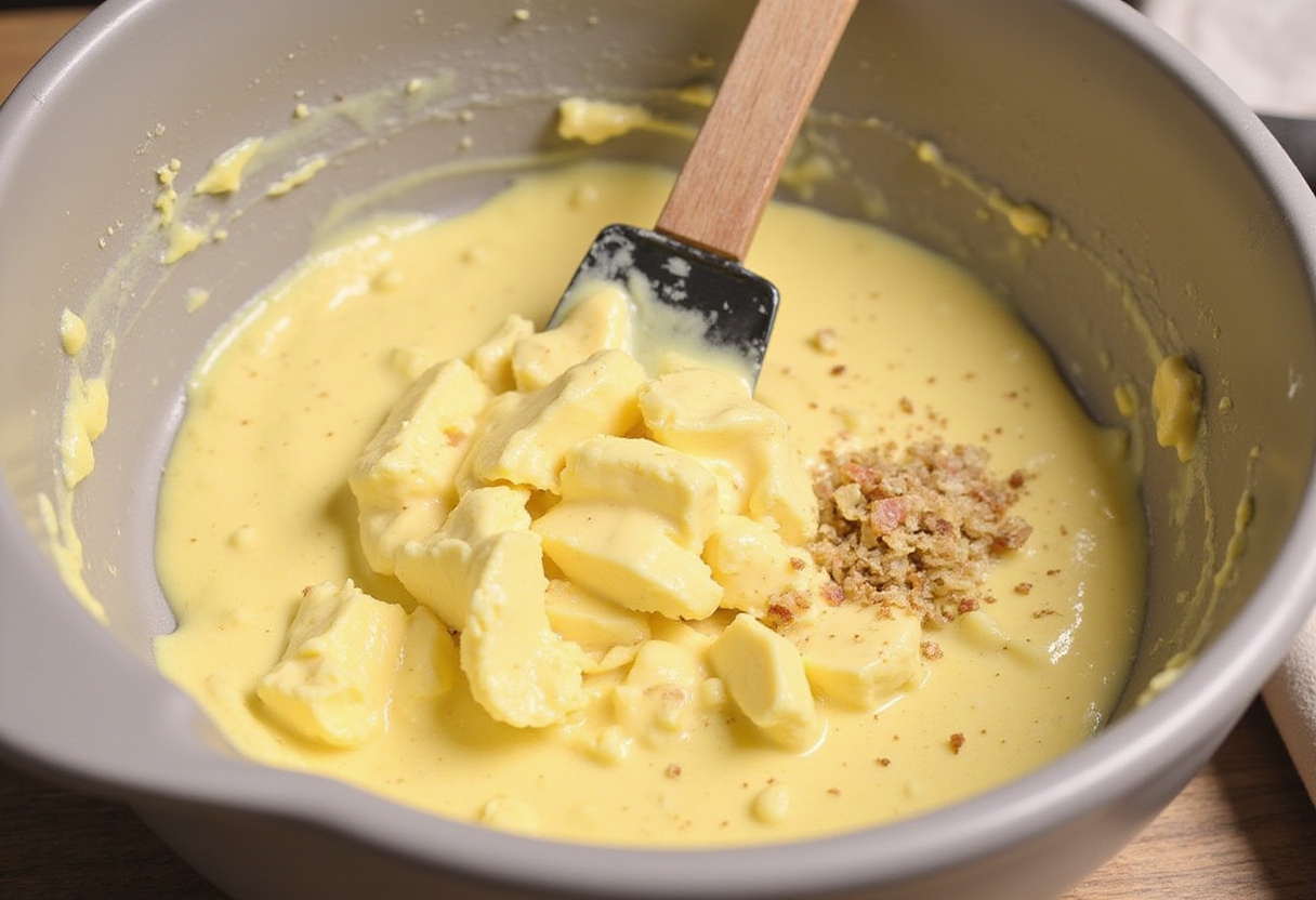 Creaming butter and garlic for Quick Cunetto's Garlic Cheese Bread.