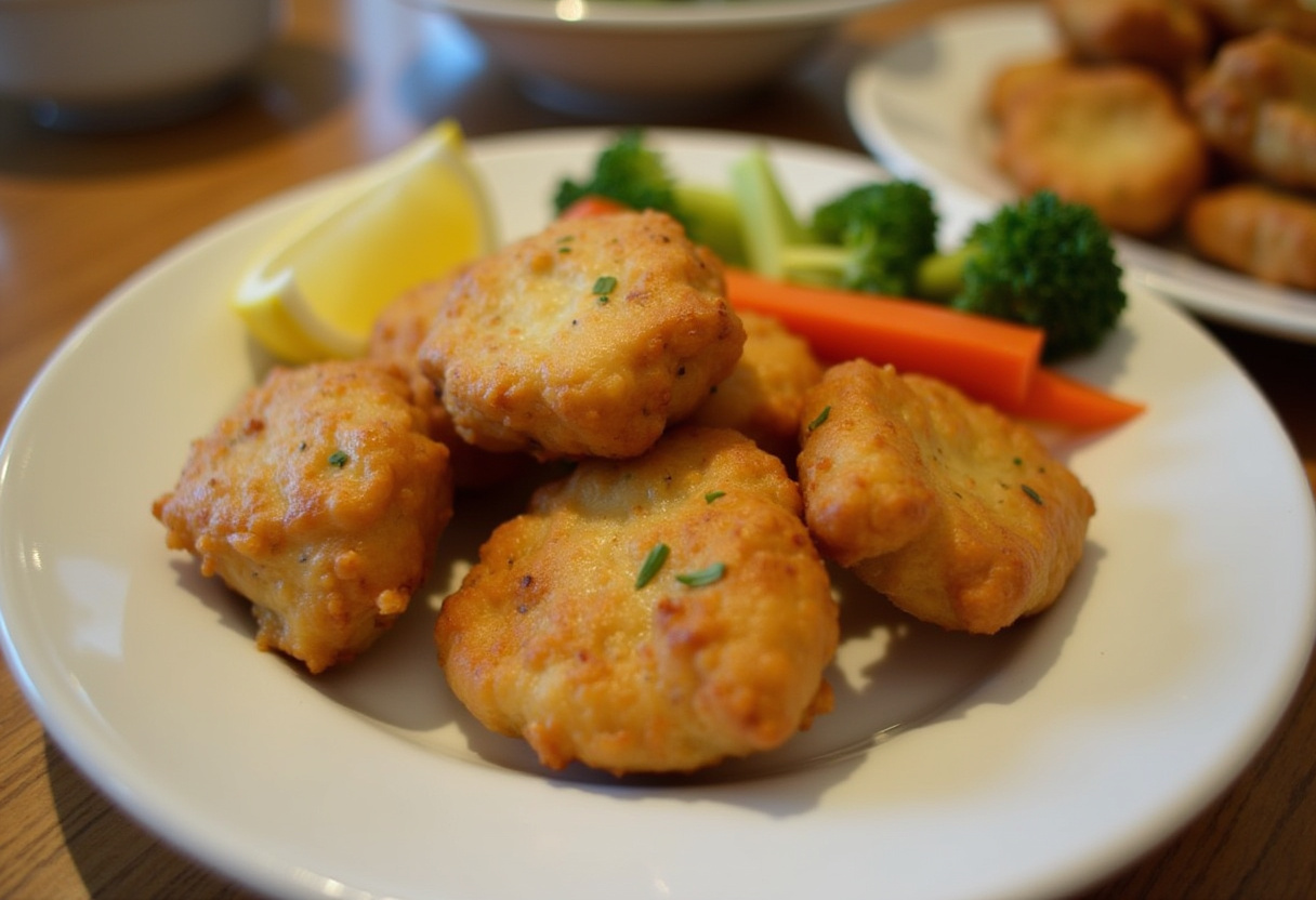 Finished Quick Garlic Butter Chicken Bites served with steamed vegetables, perfect for a quick and delicious meal.