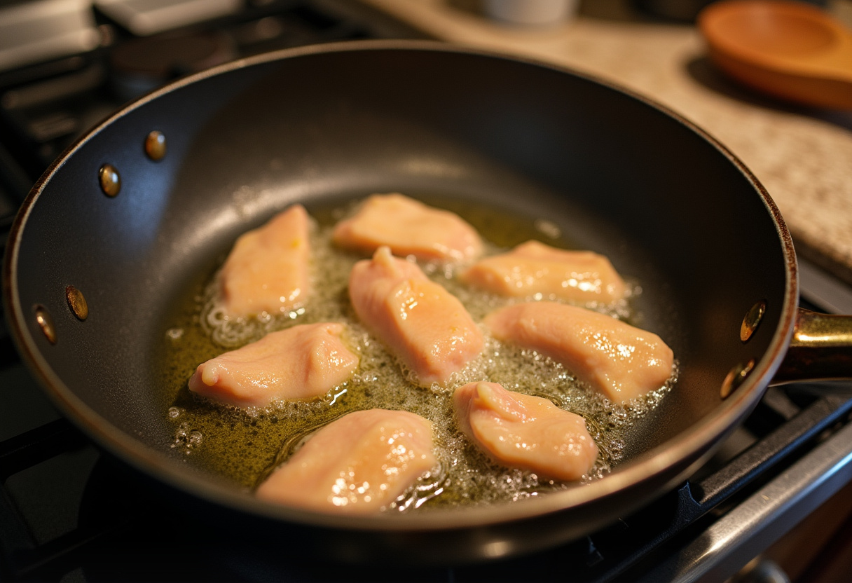 Melted butter in a skillet ready for cooking Quick Garlic Butter Chicken Bites.