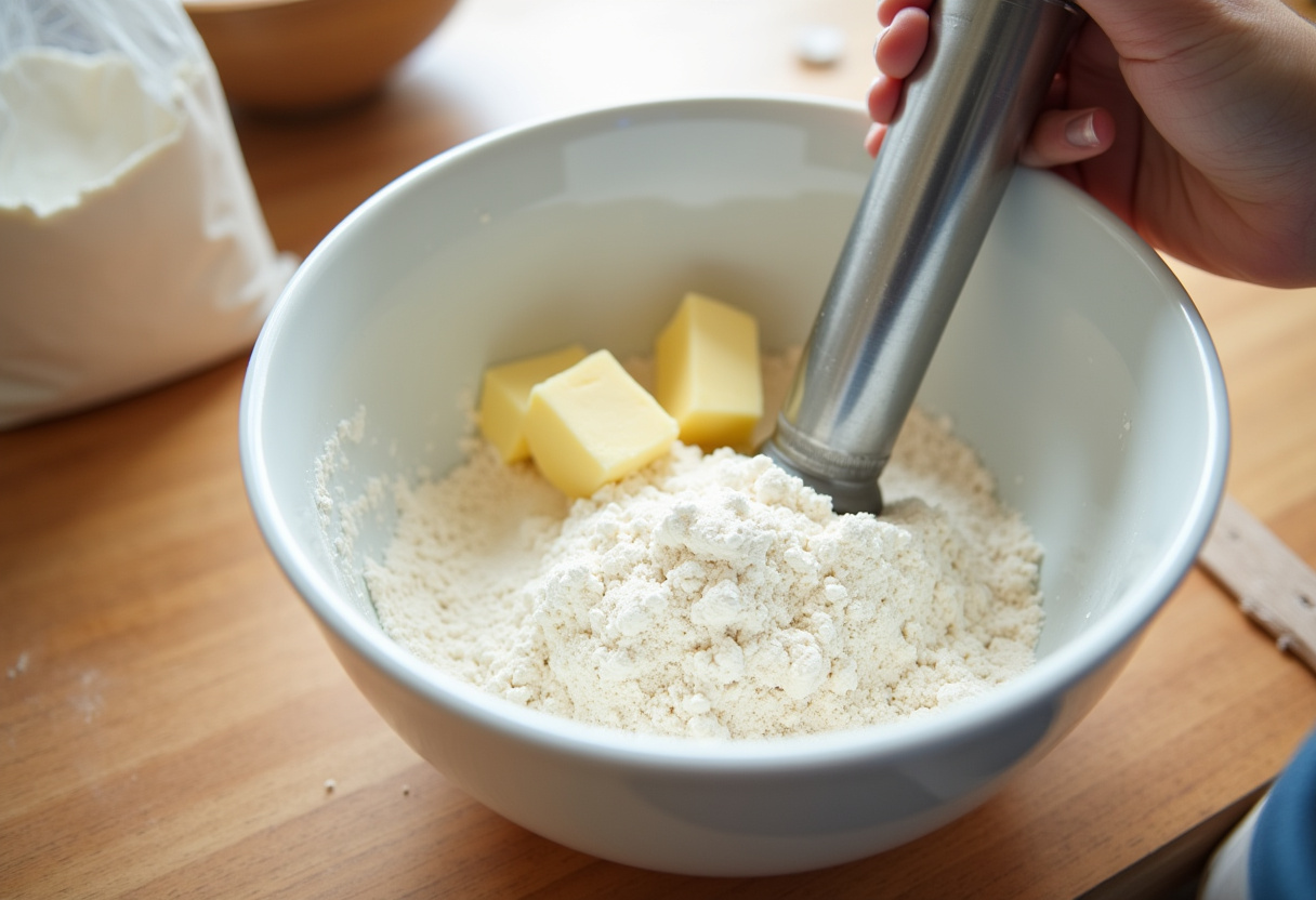 Combining ingredients for the crust of Quick Lemon Bars recipe.