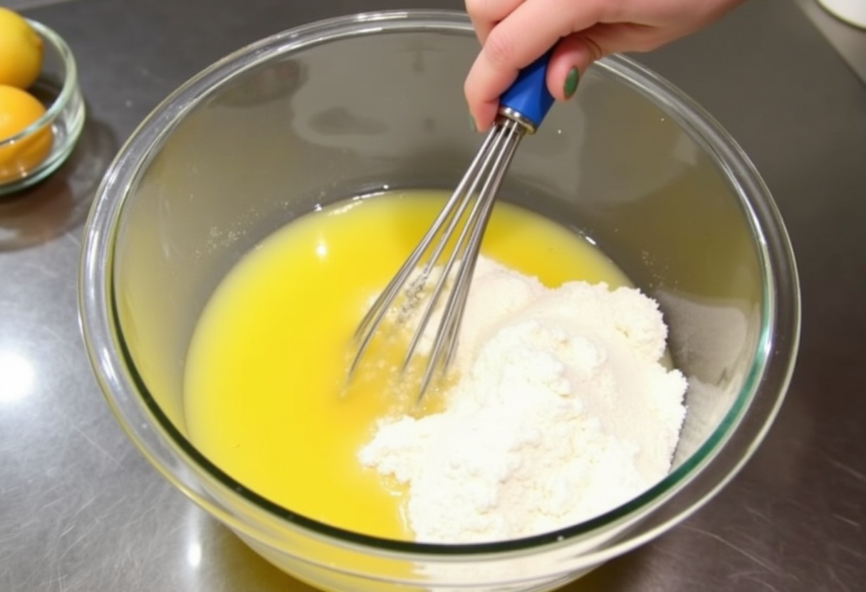 Preparing lemon filling for Quick Lemon Bars.