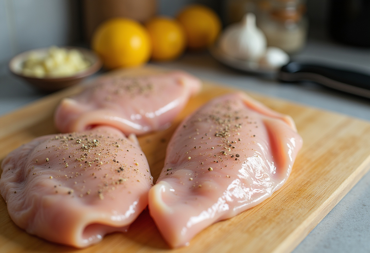 Chicken breasts seasoned with salt and pepper for Quick and Easy Garlic Butter Chicken