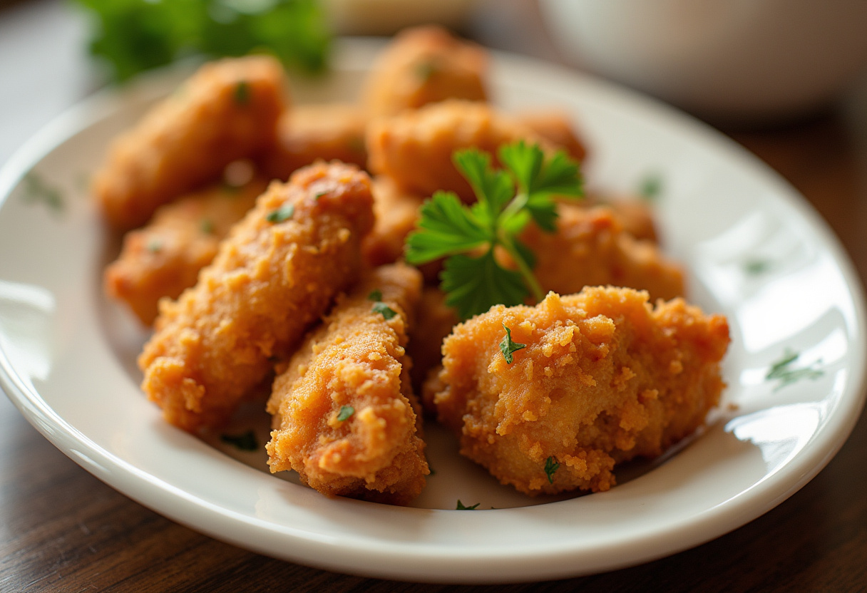 Crispy Quick and Simple Chicken Fried served on a plate with fresh parsley garnish.