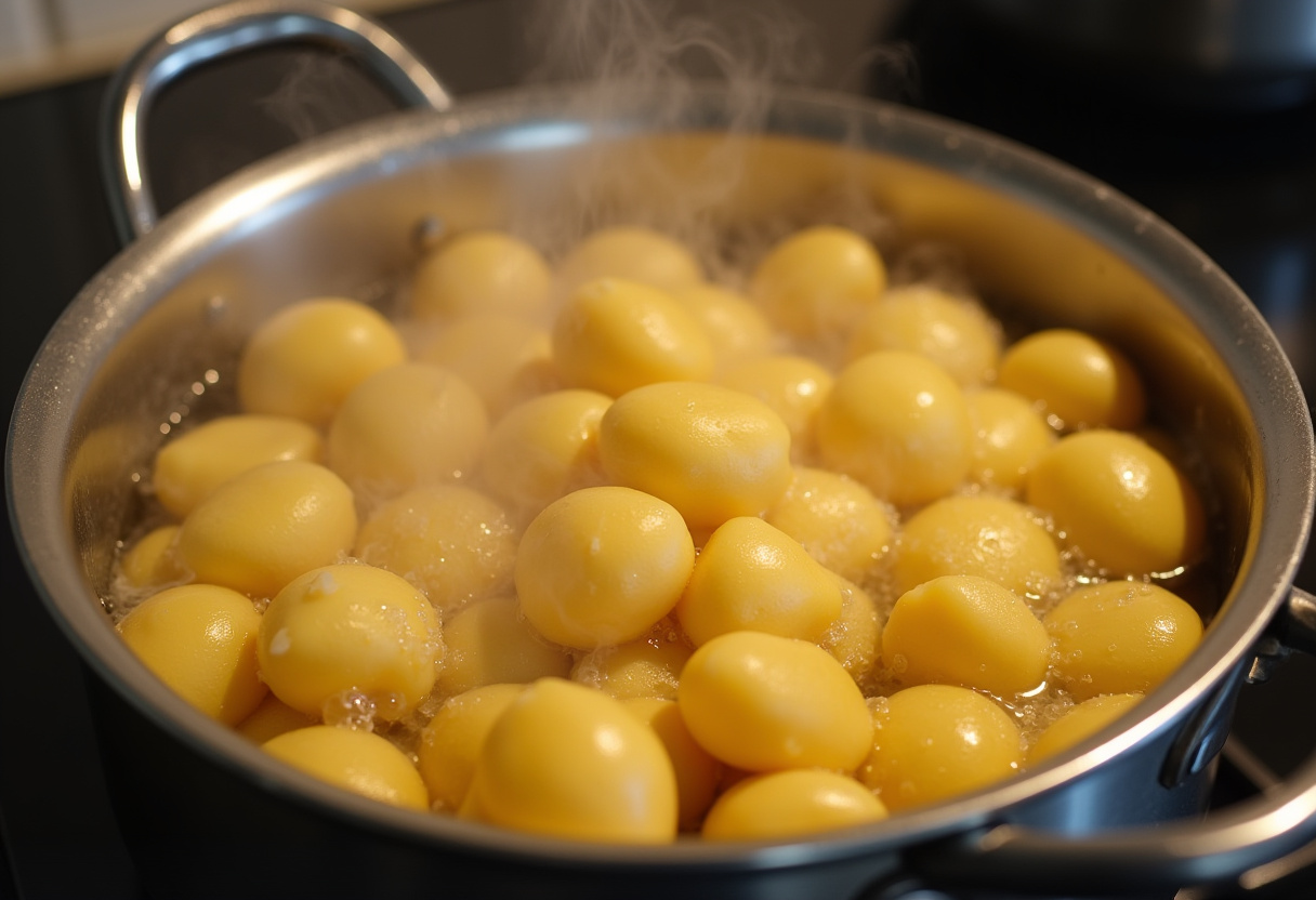 Jumbo pasta shells boiling in water for Seafood Stuffed Shells recipe.