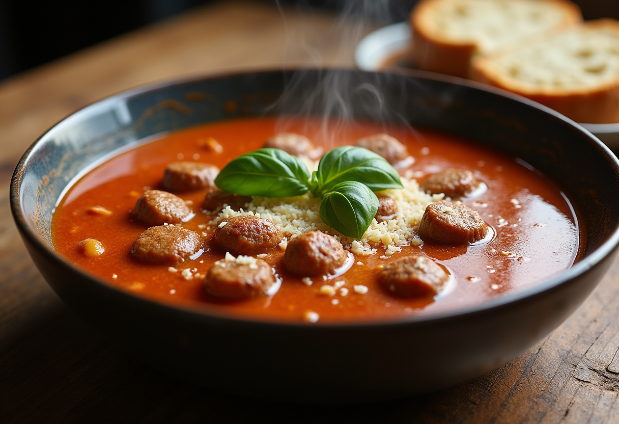 Delicious creamy Italian sausage soup with fresh basil and Parmesan, perfect for a cozy meal.