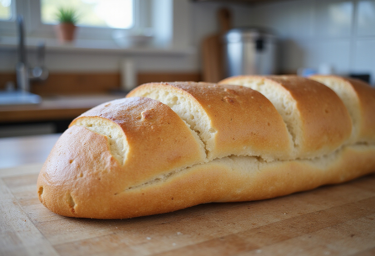 Italian bread sliced for Cunetto's garlic cheese bread recipe.