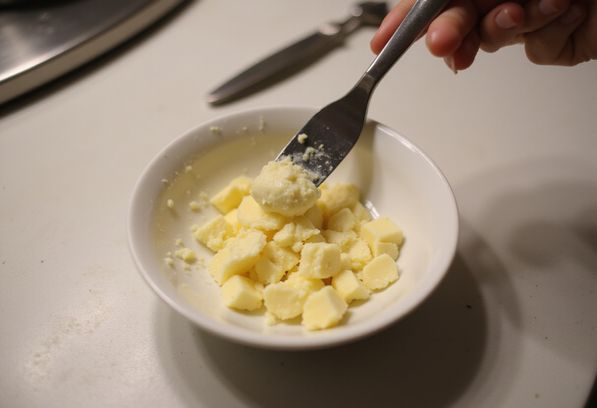 Minced garlic being mixed with butter for garlic cheese bread.