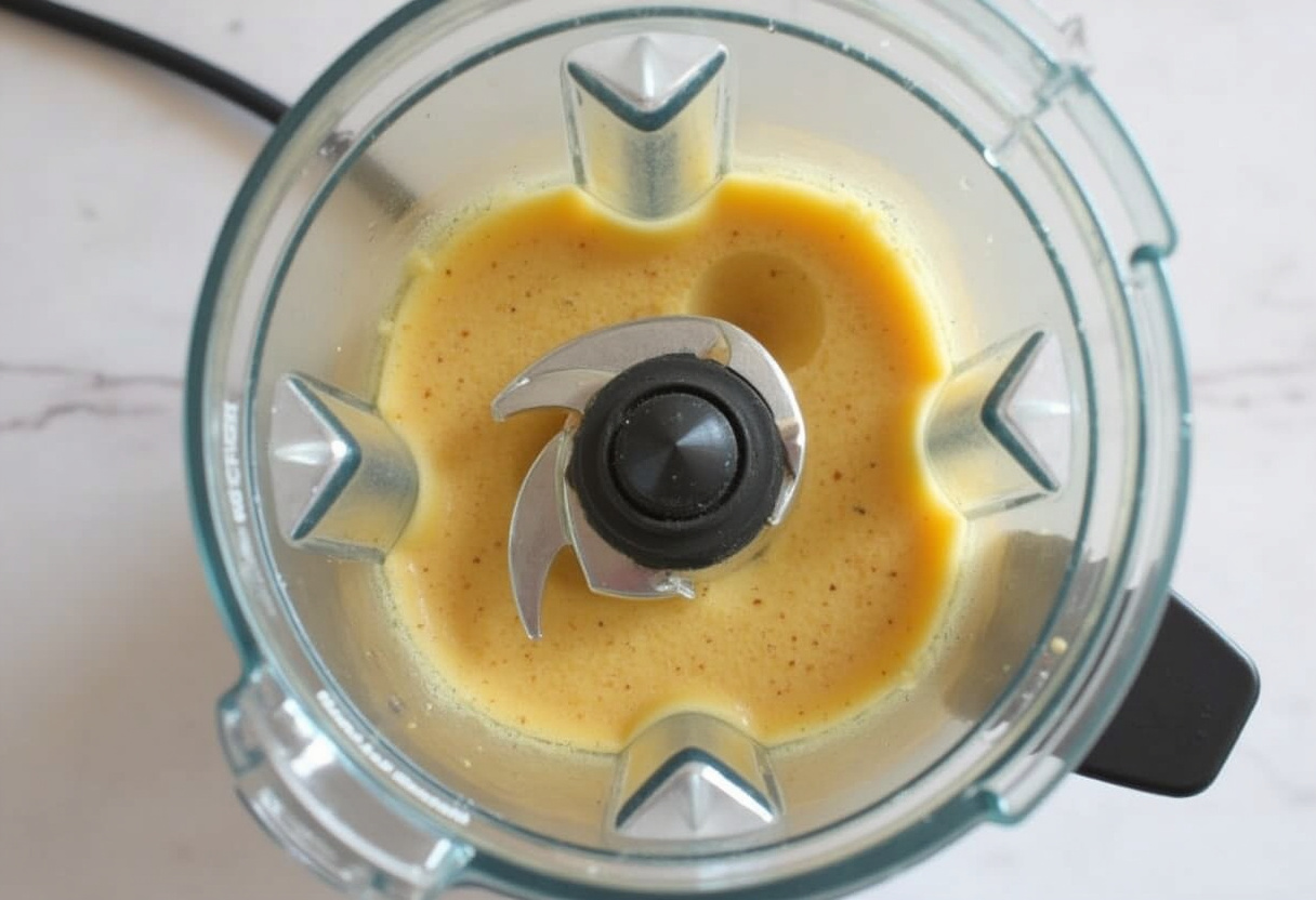 Blender mixing ingredients for a Strawberry Kiwi Smoothie.