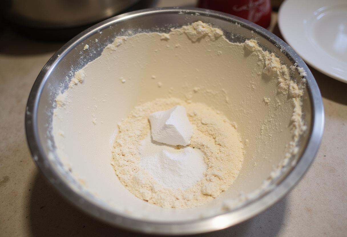 Ingredients for batard bread dough in a mixing bowl.