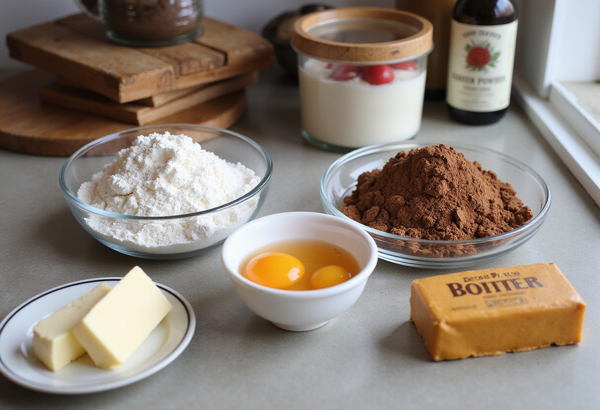 Ingredients for making a Harry Potter themed cake ready on a kitchen counter.