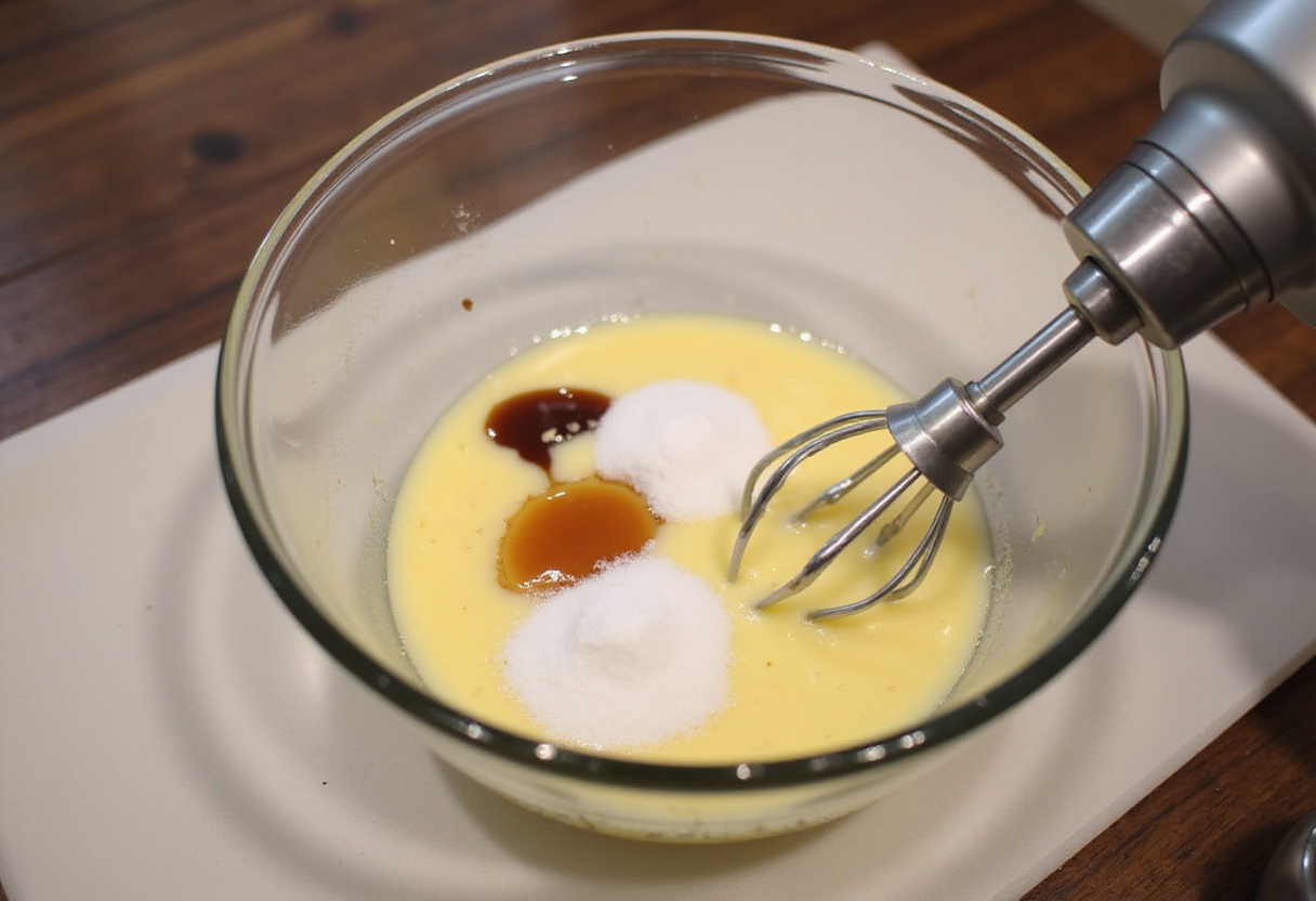 Wet ingredients being mixed for an ultimate Harry Potter cake tutorial.